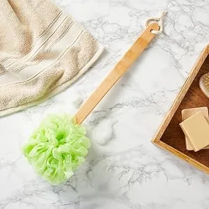4 Pack Long Handled Loofah for Shower, Exfoliating Body Brush on a Stick, Back Scrubber in 4 Colors (16 in) - Loofah on a Stick