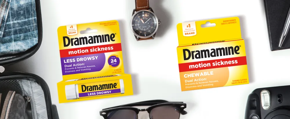 Dramamine All Day Less Drowsy Motion Sickness Relief | 8 tablets | pack of 3 |Packaging may vary - Dramamine motion sickness less drowsy and Dramamine motion sickness chewable