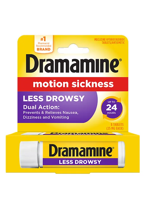 Dramamine All Day Less Drowsy Motion Sickness Relief | 8 tablets | pack of 3 |Packaging may vary - Dramamine motion sickness less drowsy