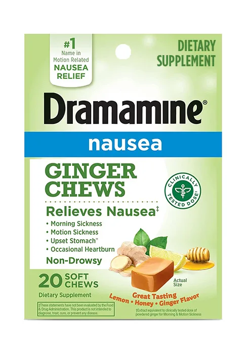 Dramamine All Day Less Drowsy Motion Sickness Relief | 8 tablets | pack of 3 |Packaging may vary - Dramamine nauesa ginger chews 20 count