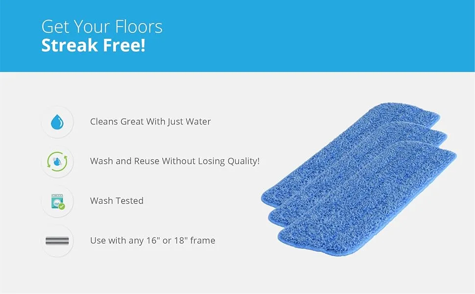 Microfiber Wholesale 18 inch Microfiber Mop Pads - Machine Washable, Reusable, Refills & Replacement Wet Mop Heads Compatible With Any Microfiber Flat Mop System (3 Pack) 3 18 inch - 18 inch Microfiber Wet Mop Pads