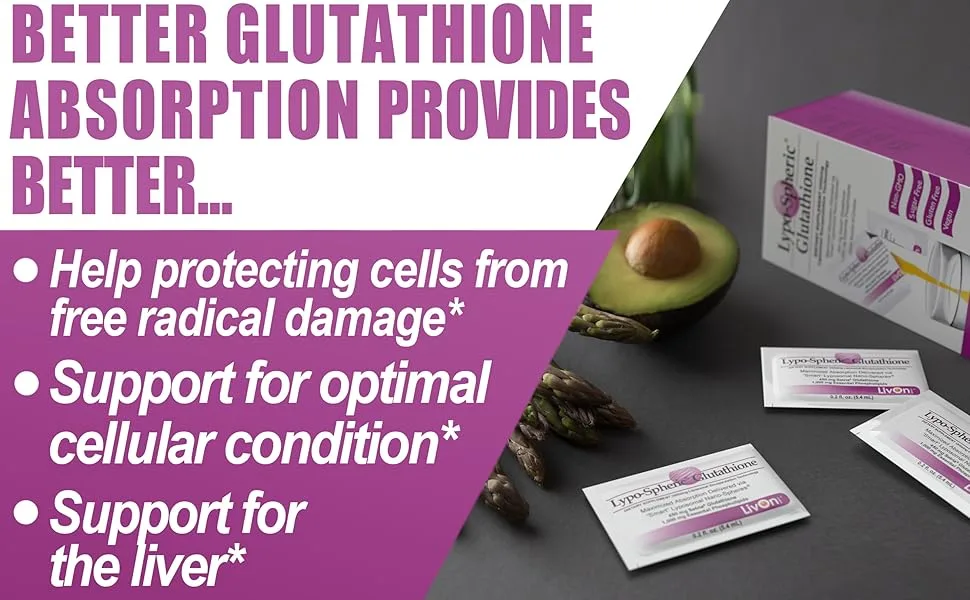 LypoSpheric Glutathione - 30 Packets  450 mg Glutathione Per Packet  Liposome Encapsulated for Improved Absorption  Professionally Formulated, 100% NonGMO - product information 6