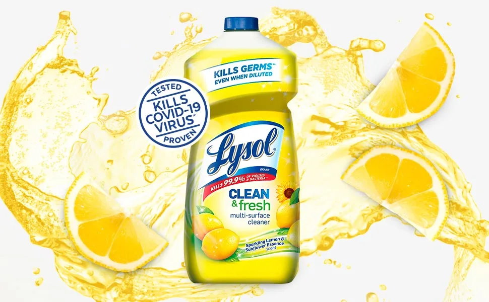Lysol Clean and Fresh Multi-Surface Cleaner, Lemon and Sunflower 40 Fl Oz (Pack of 3) - Lysol MPC Pours - Lemon