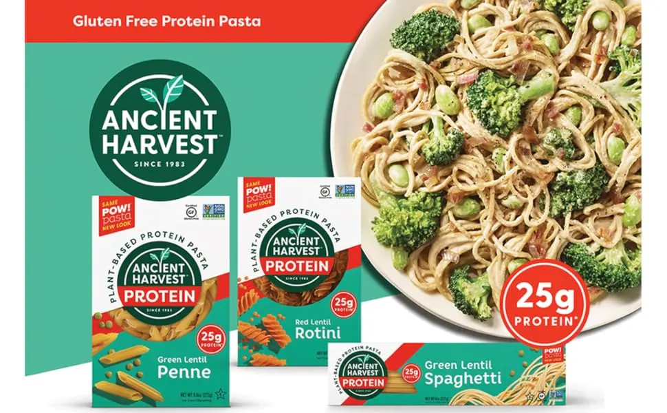 Ancient Harvest Gluten Free Plant-Based Protein Pasta, Red Lentil and Quinoa Linguine, 8 Ounce (Pack of 6) - Protein Pasta, Ancient Harvest, plant-based protein pasta