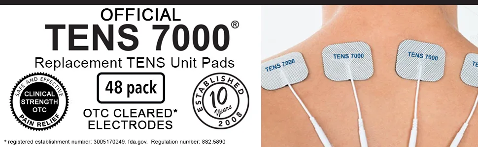 TENS 7000 Official TENS Unit Replacement Pads - 48 Pack, Premium Quality OTC TENS Unit Pads, 2" X 2" - Compatible with Most TENS Machines, Replacement Electrodes Value Pack - Official TENS 7000 Pads