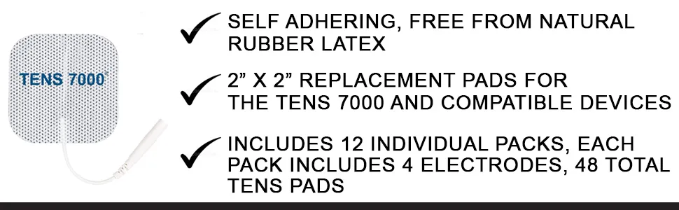 TENS 7000 Official TENS Unit Replacement Pads - 48 Pack, Premium Quality OTC TENS Unit Pads, 2" X 2" - Compatible with Most TENS Machines, Replacement Electrodes Value Pack - tens pads