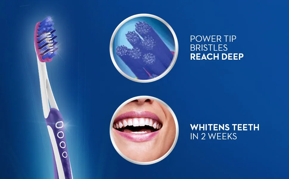 Oral-B 3D White Luxe Pro-Flex Manual Soft Toothbrush, 4 Count (5823815673) Toothbrush 4 pack - Power tip bristles reach deep. Whitens teeth in 2 weeks.