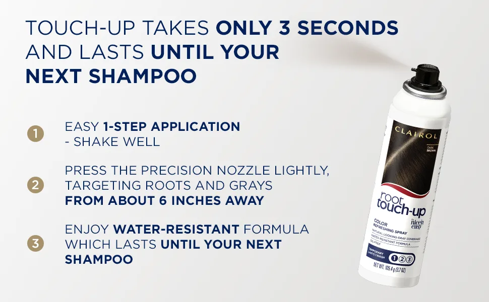 Clairol Root Touch-Up by Nice'n Easy Temporary Hair Coloring Spray, Medium Brown Hair Color, Pack of 1 - How to apply Root Touch Up Spray