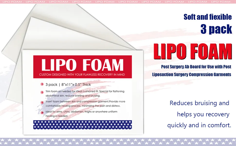 3 Pack Lipo Foam Pads - Post Surgery Ab Board Liposuction Surgery Flattening Abdominal Compression Lipo Foam Sheets 8" x 11" - ab board