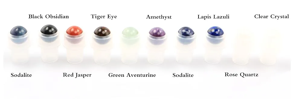 Clear Glass Roller Bottles,10 Pack 10ml 0.33fl oz Gemstone Roller Ball For Essential Oils,Natural Crystal Stones Roller Balls With Silver Lid,Thick Glass Roll on Bottle-Healing Crystal Chips Inside - product information 2