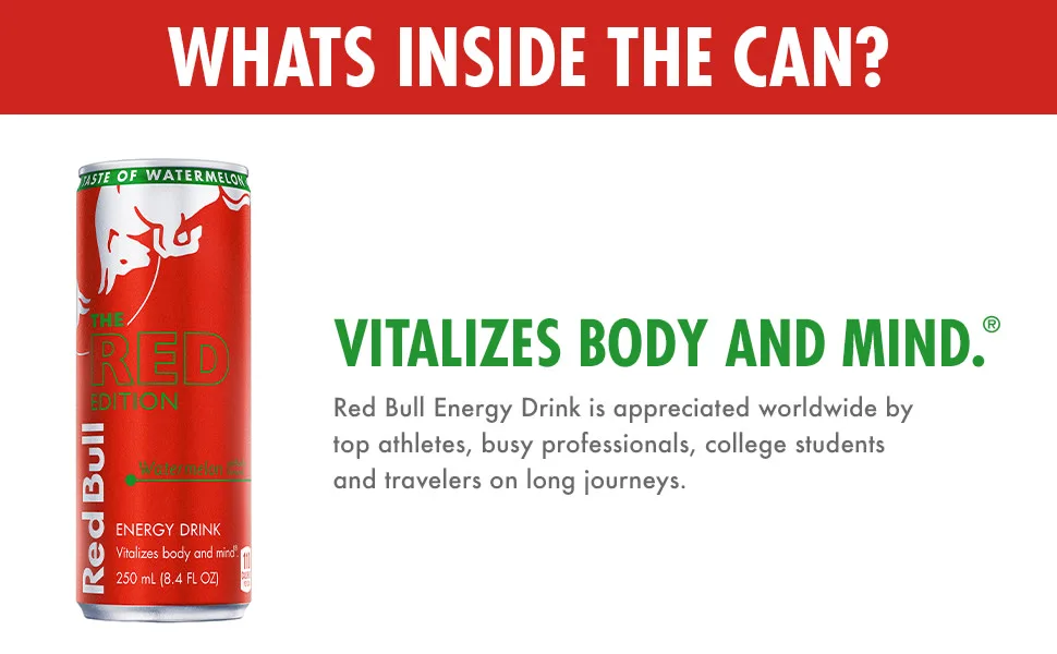 Red Bull Energy Drink, Watermelon, Red Edition, 8.4 fl oz (24 Pack) Watermelon 8.4 Fl Oz (Pack of 24) - unspecified