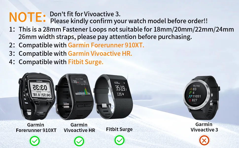 28mm Width Band Keeper Compatible with Garmin Vivoactive HR/Forerunner 910XT Fastener Loops Replacement Band Holder Compatible with Fitbit Surge Bands, 6 Pack. - product information 3