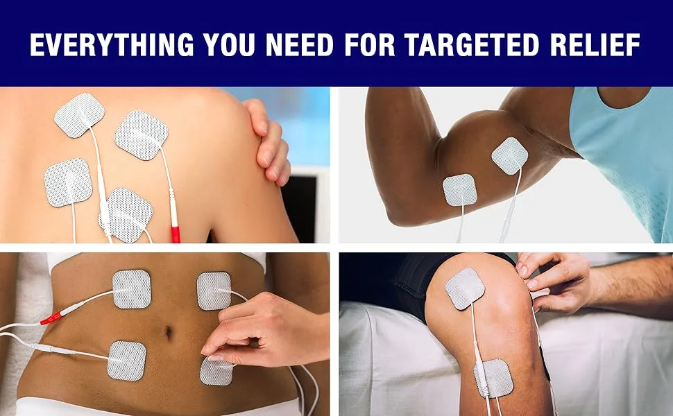 Syrtenty TENS Unit Replacement Pads - Pack of 4 Electrode Squares for Muscle Stimulation & Therapy - 1.5" x 13" Stimulator Pad Set 4 1.5"x13" - Everything you need for targeted relief