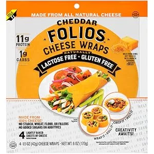 Folios 100% All Natural Cheese Wraps Cheddar 3 Pack - folios cheese wraps, folios, cheddar cheese, tortilla, low carb wrap, keto snack, cheese wrap