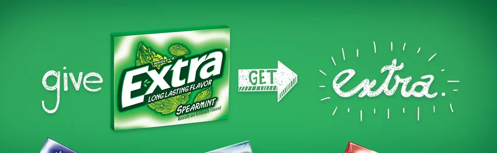 EXTRA Spearmint Sugarfree Chewing Gum, 15 Pieces (Pack of 10) - Give extra get extra