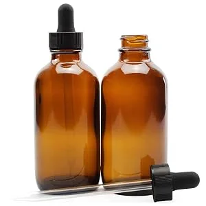 4oz Amber Glass Dropper Bottles (6-Pack), Refillable Glass Bottles for Essential Oils, Cosmetics, and Cooking Amber Brown - image