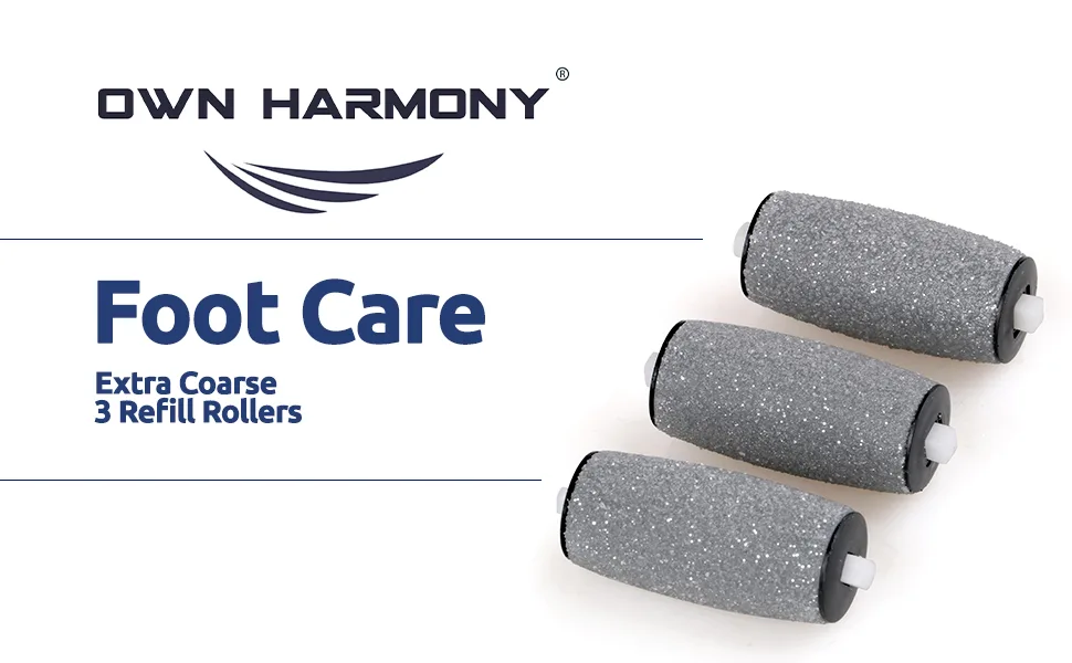 Own Harmony Extra Coarse 3 Refill Rollers Best Fit for Electric Callus Remover CR900 for Men - Pedicure File Tools Foot Care - Replacement Refills 3 Pack Men's - Extra Coarse - dead skin remover removal coarse replacement rollers foot electric heads cordless callous pedicure