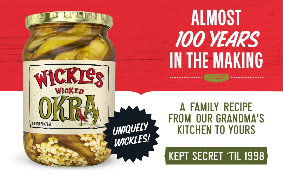 Wickles Pickles Wicked Okra (3 Pack - 16oz Each) - Pickled Okra - Slightly Sweet, Definitely Spicy, Wickedly Delicious - pickled okra