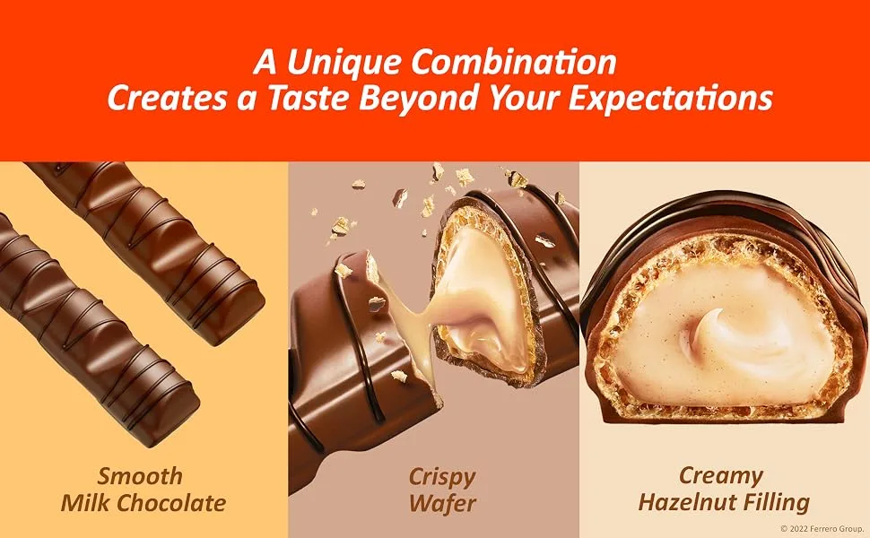 Kinder Bueno, Milk Chocolate And Hazelnut Cream, 2 Individually Wrapped Chocolate Bars, 1.5 Oz, Bulk 30 Pack 1.5 Ounce (Pack of 30) - A Unique Combination Creates a Taste Beyond Your Expectations