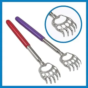 5 Pack Telescoping Back Scratcher - Extendable Telescope Back Scratchers - Bear Claw Metal Telescopic Backscratcher Eliminating Back Itching in Black, Blue, Green, Purple, Red Color - bear claw scratcher head on back scratcher