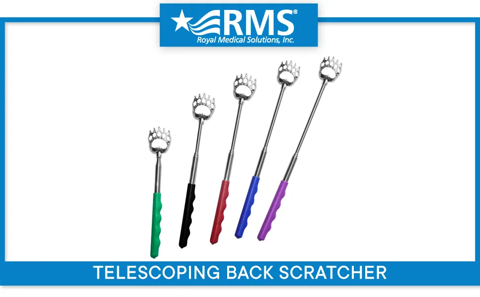 5 Pack Telescoping Back Scratcher - Extendable Telescope Back Scratchers - Bear Claw Metal Telescopic Backscratcher Eliminating Back Itching in Black, Blue, Green, Purple, Red Color - extendable back scratcher