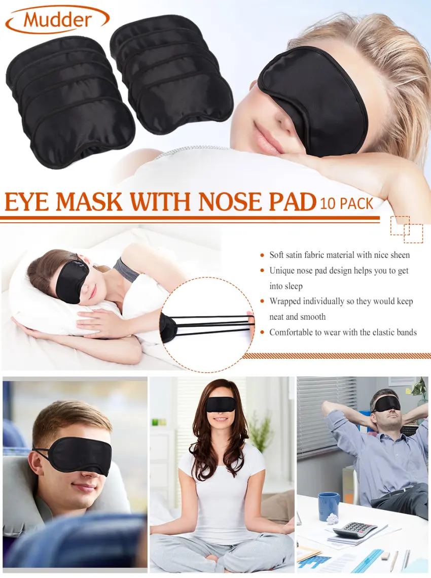 Mudder Blindfold Eye Mask Shade Cover for Sleeping with Nose Pad, 10 Pack Black - product information 1