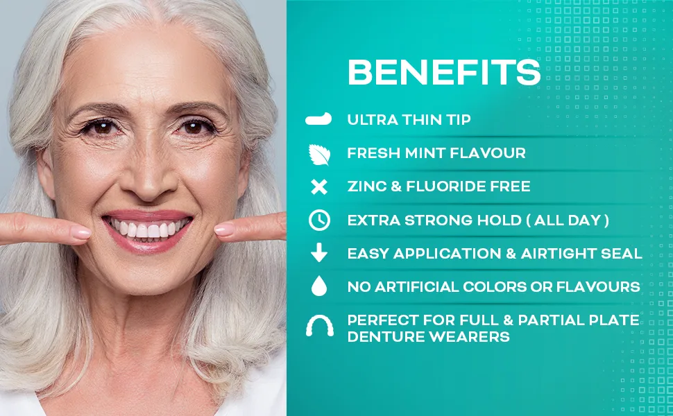 Denture Adhesive Cream (5 Pack) - Extra Strong Hold with Easy Application & Mint Flavour (Zinc & Fluoride Free) - Avistar Denture Adhesive Cream