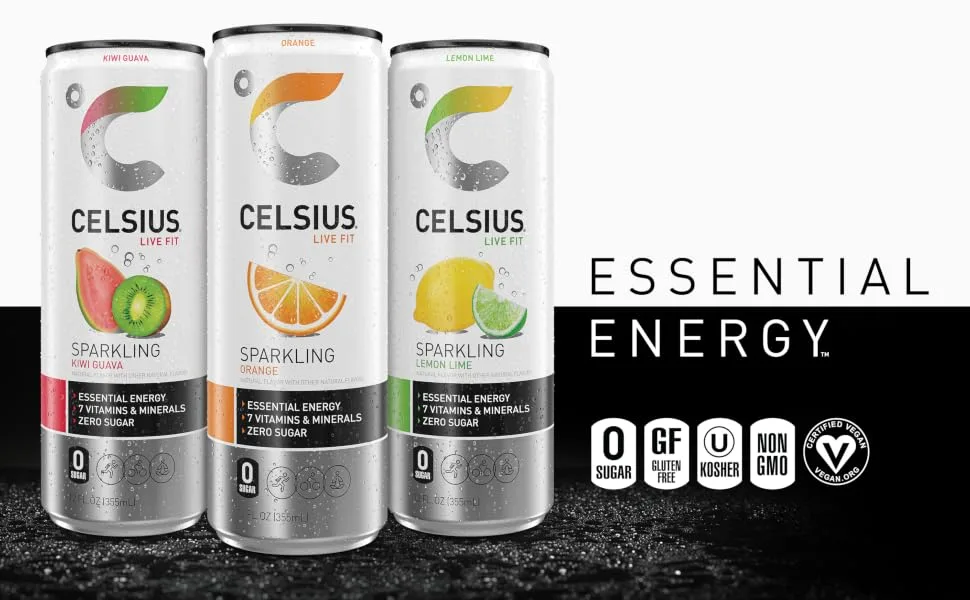 CELSIUS Essential Energy Drink 12 Fl Oz, Sparkling Orange (Pack of 12) Sparkling Orange 12 Fl Oz (Pack of 12) - Celsius CORE Energy Drink