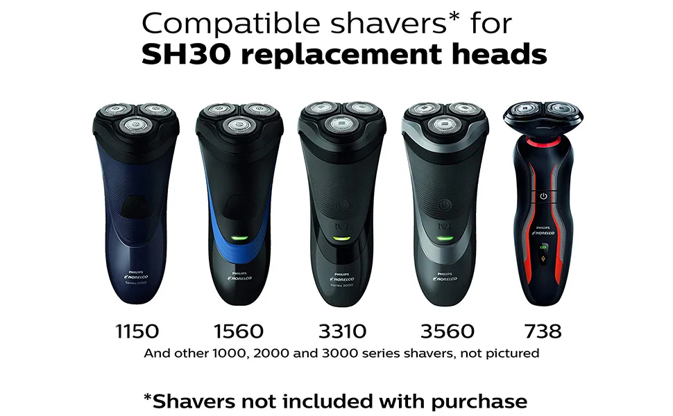 SH30 Replacement Heads for Philips Norelco Series 3000, 2000, 1000 Shavers and S738 Click and Style, ComfortCut Shaving Heads 6 Pack - sh30