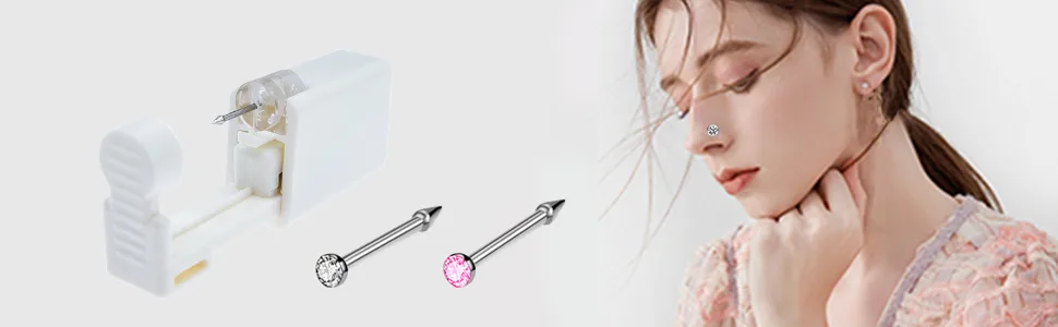 4-Pack Nose Piercing Kit, Disposable Self Piercing Kit with Built-in Nose Studs, Very Safe Nose Piercing Gun, Simple and Convenient Operation, Ideal for Family Use (White + Pink) White+Pink - Nose Piercing Gun Kit