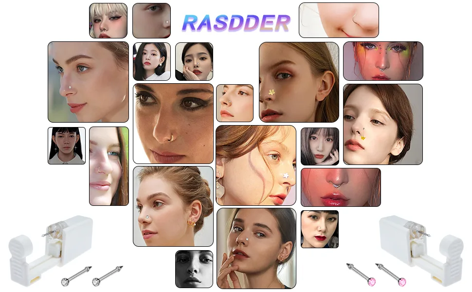 4-Pack Nose Piercing Kit, Disposable Self Piercing Kit with Built-in Nose Studs, Very Safe Nose Piercing Gun, Simple and Convenient Operation, Ideal for Family Use (White + Pink) White+Pink - nose piercing kit nose piercing gun