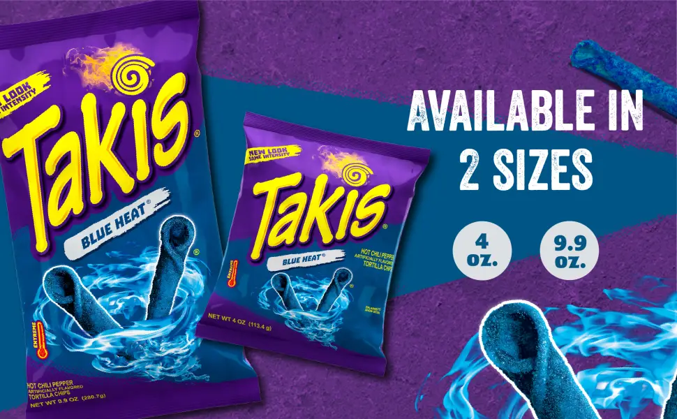 Takis Blue Heat Rolled Tortilla Chips, Hot Chili Pepper Artificially Flavored, 4 Ounce Bag - image