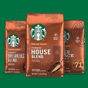 Starbucks Medium Roast Whole Bean CoffeeVariety Pack3 bags (12 oz each) Medium Roast Variety Pack 12 Ounce (Pack of 3) - Starbucks Medium Roast Whole Bean Variety Pack - House Blend, Breakfast Blend, Pike Place Roast