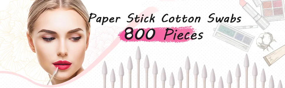 Double Precision Tips 800 Pieces Cotton Swabs with Paper Stick, Double Pointed Shape Tips for Makeup, 4 Packs, 200 Pieces 1 Pack 200 Count (Pack of 4) - Double Precision Tips