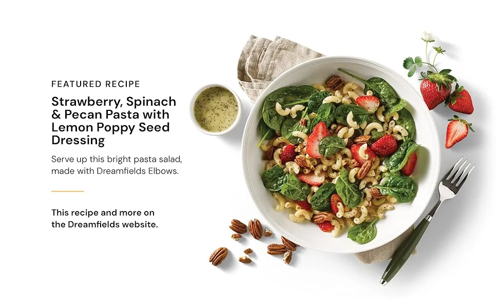 Dreamfields Healthy Pasta Living Elbows, 13.25-Ounce Boxes (Pack of 6) - Strawberry, Spinach & Pecan Pasta with Lemon Poppyseed Dressing