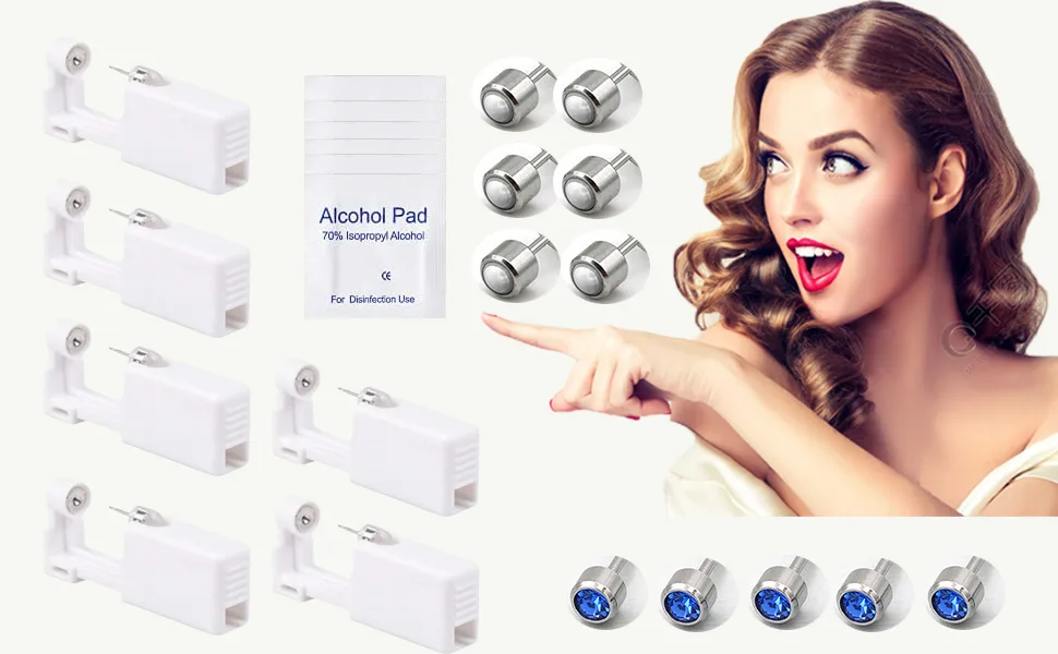 Ear Piercing Gun - Silmy 6 Pack Ear Piercing Kit Disposable Self Ear Piercing Gun with Ear Stud and Clean Tool Pierce Kit Tool for Nose Studs Cartilage Tragus Helix Piercing Gun - product information 1