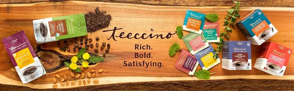 Teeccino Herbal Coffee Variety Pack - Hazelnut, Mocha and Java - Ground Herbal Coffee Thats Prebiotic, Caffeine-Free & Acid Free, Dark Roast, 11 Ounce (Pack of 3) - Teeccino Chicory Herbal Coffees and Teas are healthy coffee alternatives that are caffeine-free.