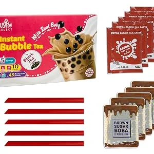 Fusion Select Authentic Strawberry Bubble Tea Kit Extra Rich (5 Packs) Bubble Tea Drink, Boba Tapioca Pearl, Straws, Popular Bubble Tea Flavors Strawberry Kit - DIY Bubble Tea Kit