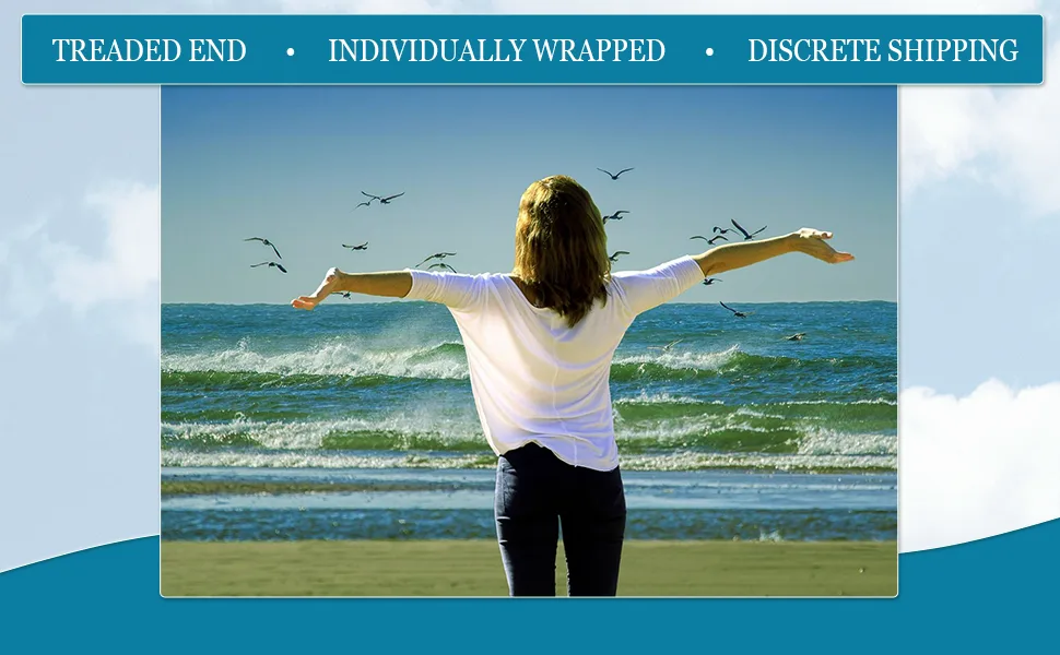 Extra Disposable Vaginal Applicators (15 pack) Individually Wrapped, Fits Threaded Vaginal Creams and Contraceptive Gels - a brunette woman with her arms open looking at the ocean and birds threaded end individually wrapped