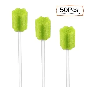 (50 Pack) Disposable Oral Swabs, Sterile Dental Sponge Swabsticks Unflavored for Mouth & Gum Cleaning - Plum blossom