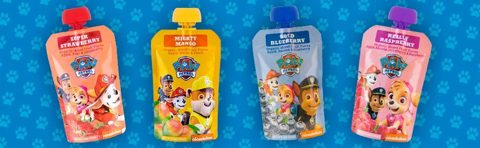 Paw Patrol Really Raspberry Organic Mixed Fruit Squeeze Pouch, 3.5 oz. (Pack of 10) - PAW Patrol fruit pouches, Mango, Strawberry, Blueberry, Raspberry