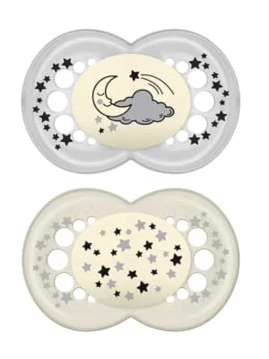 MAM Night Pacifiers (2 Count), MAM Pacifiers 6+ Months, Best Pacifier for Breastfed Babies, Glow in The Dark Pacifier, Baby Unisex Pacifier, 6-16 (Pack of 2) - mam pacifier