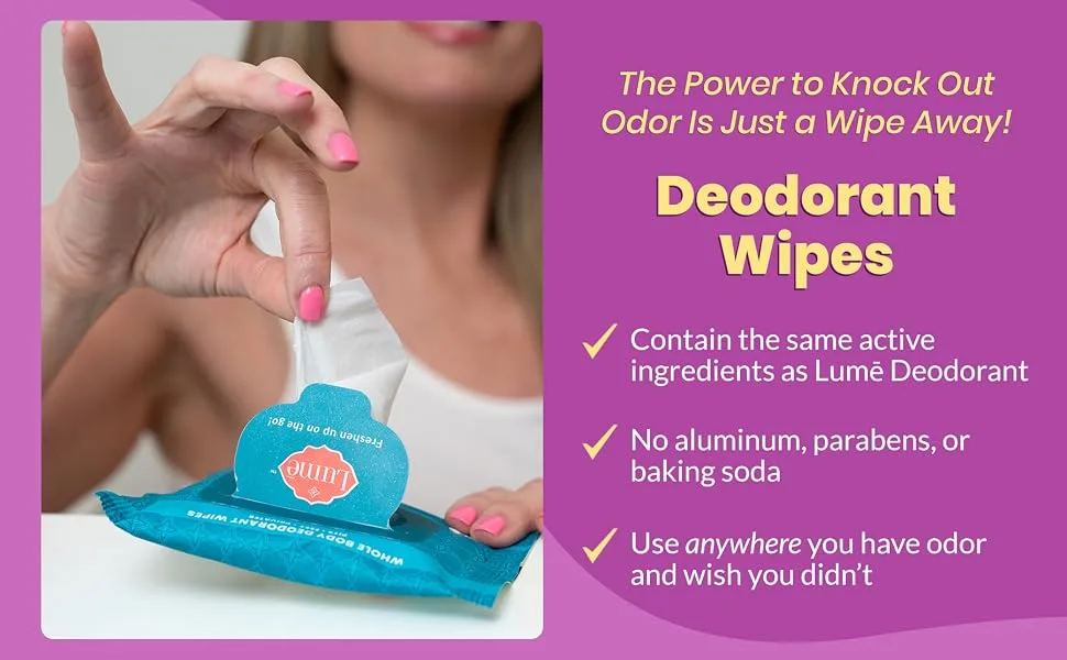 Lume Acidified Deodorant Wipes - 24 Hour Odor Control - Aluminum Free, Baking Soda Free, Skin Safe - 15 Count (Pack of 3) (Cool Cucumber) - deodorant wipes