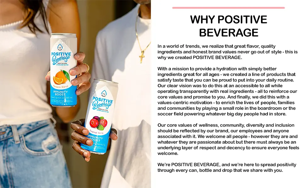 Positive Beverage IMMUNITY BOOST Perfectly Peach | 12-oz Can, Pack of 12 | Zero Calorie, Electrolyte Water, Vitamins and Calcium - positive beverage