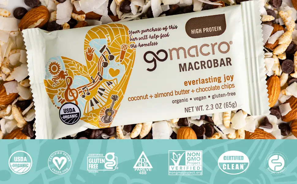 GoMacro MacroBar Organic Vegan Protein Bars - Coconut + Almond Butter + Chocolate Chips (2.3 Ounce Bars, 12 Count) - CAB Header