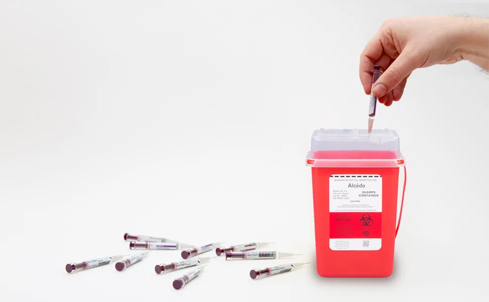 Sharps Container for Home Use and Professional 1 Quart (3-Pack) by Alcedo | Biohazard Needle and Syringe Disposal | Small Portable Container for Travel 1 Quart 3 - best