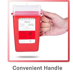 Sharps Container for Home Use and Professional 1 Quart (3-Pack) by Alcedo | Biohazard Needle and Syringe Disposal | Small Portable Container for Travel 1 Quart 3 - convenient handle