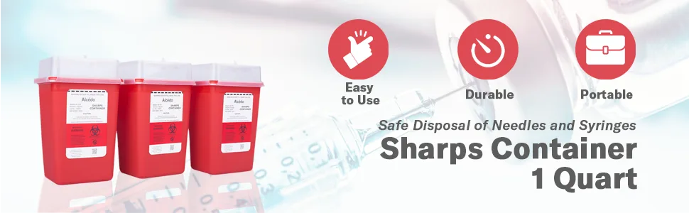 Sharps Container for Home Use and Professional 1 Quart (3-Pack) by Alcedo | Biohazard Needle and Syringe Disposal | Small Portable Container for Travel 1 Quart 3 - sharp container