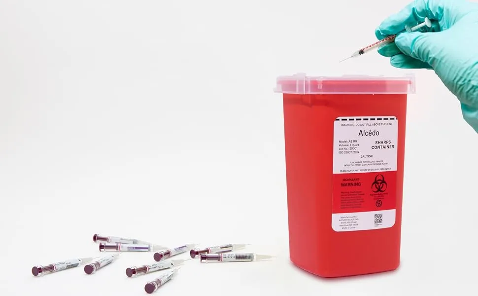 Alcedo Sharps Container for Home Use and Professional 1 Quart (3-Pack) | Biohazard Needle and Syringe Disposal | Small Portable Container for Travel - disposable wall mount