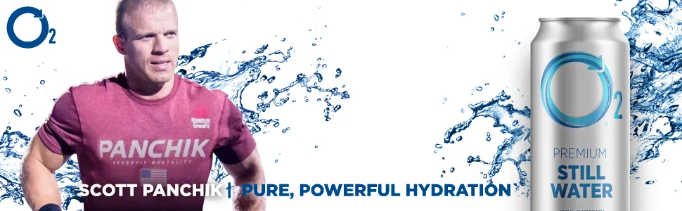 O2 Oxygenated Water - Natural Canned Water for Dehydration Relief - Purified Electrolytes in Fresh Spring Water - 16 Fl Oz (Pack of 12) - Scott Panchik Header